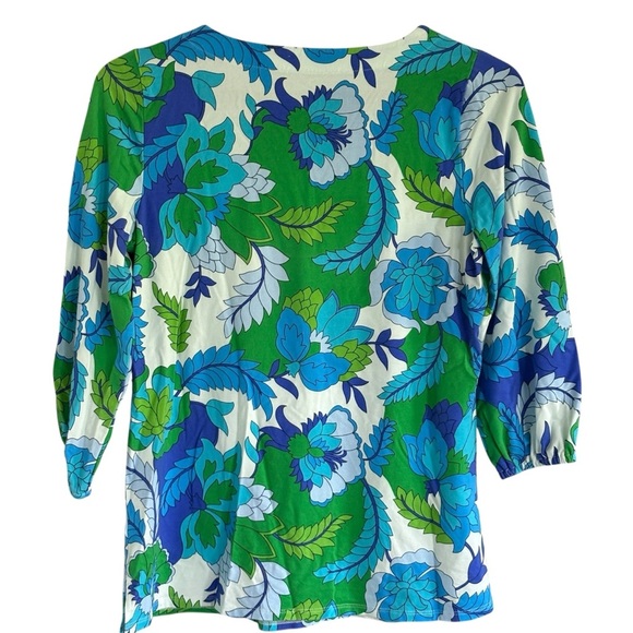 Belle by Susan Gravel Size XS Blue Green Floral 3/4 Sleeve Tripleluxe Knit Top - Picture 3 of 5
